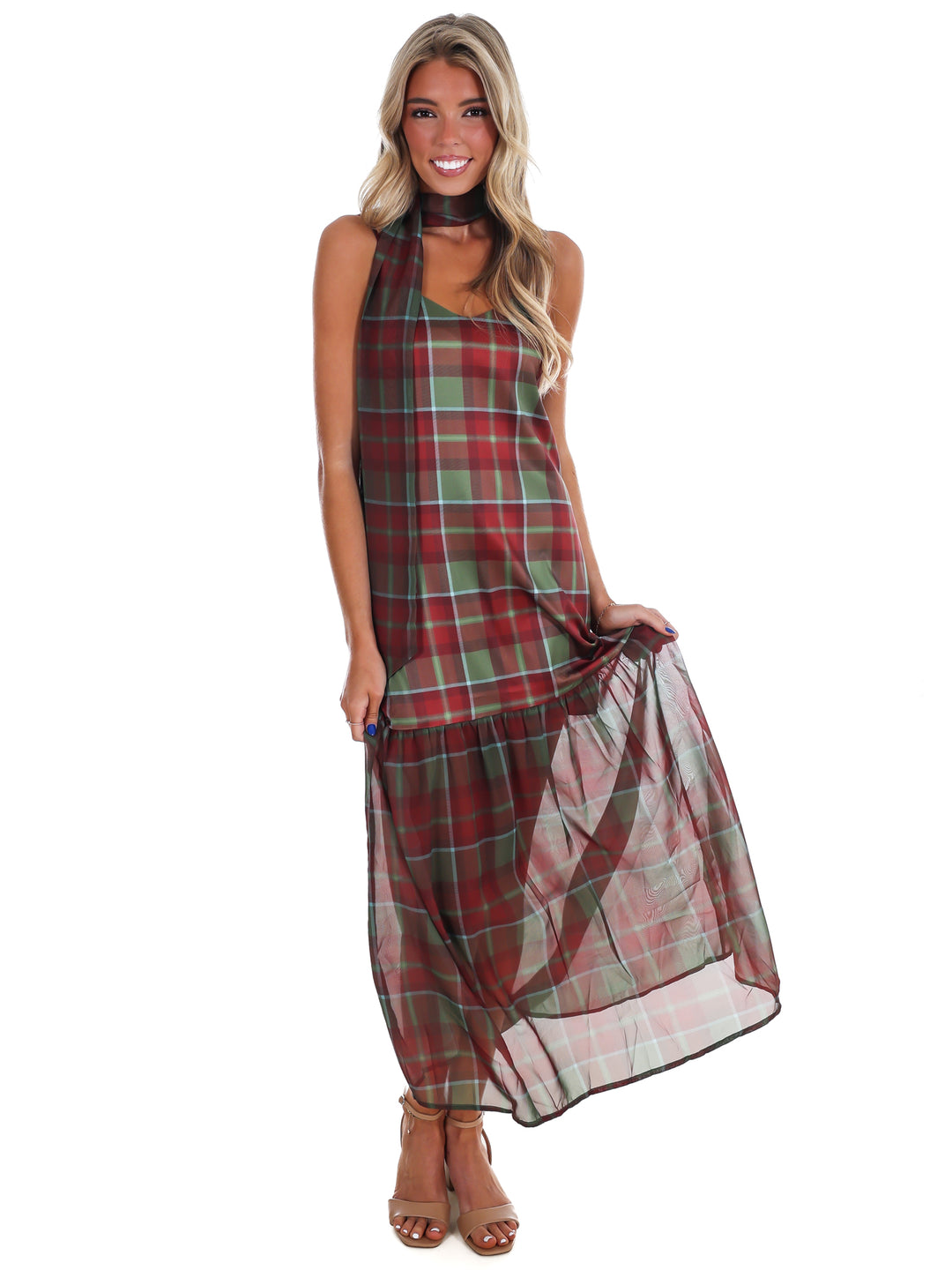Holiday Heirloom Satin Plaid Midi Dress