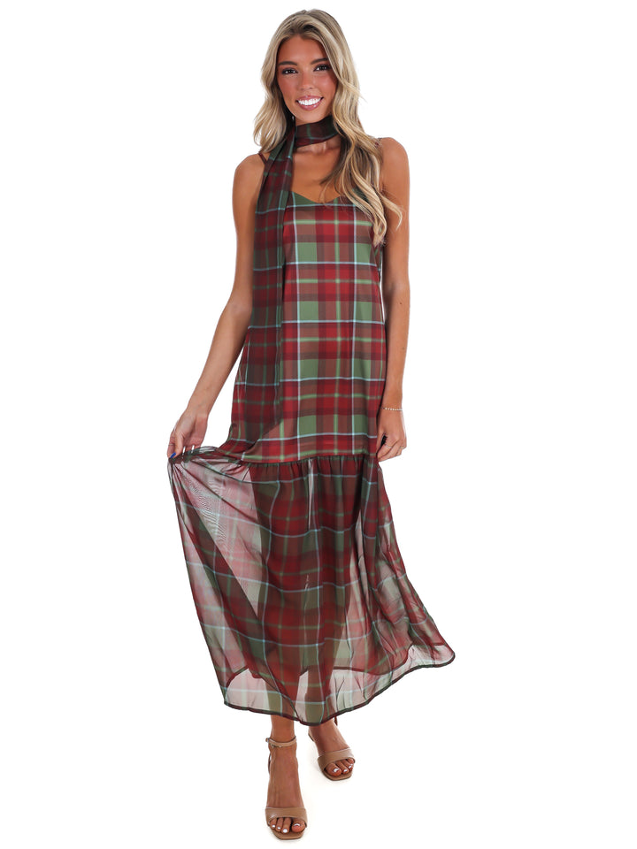 Holiday Heirloom Satin Plaid Midi Dress