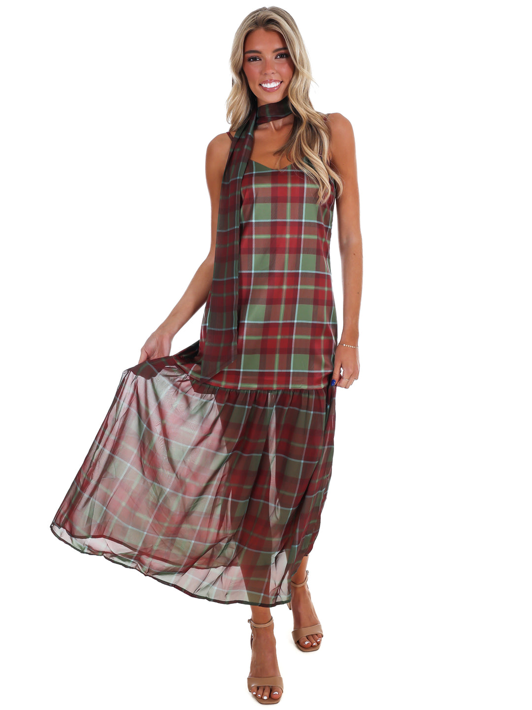 Holiday Heirloom Satin Plaid Midi Dress