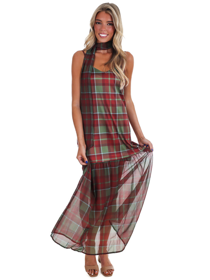 Holiday Heirloom Satin Plaid Midi Dress