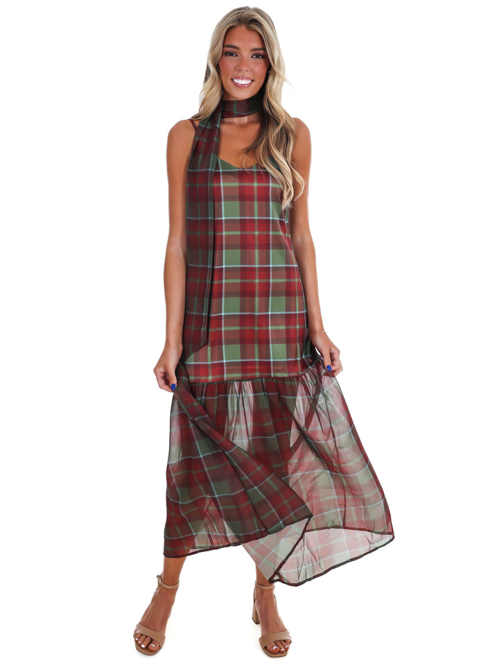Holiday Heirloom Satin Plaid Midi Dress