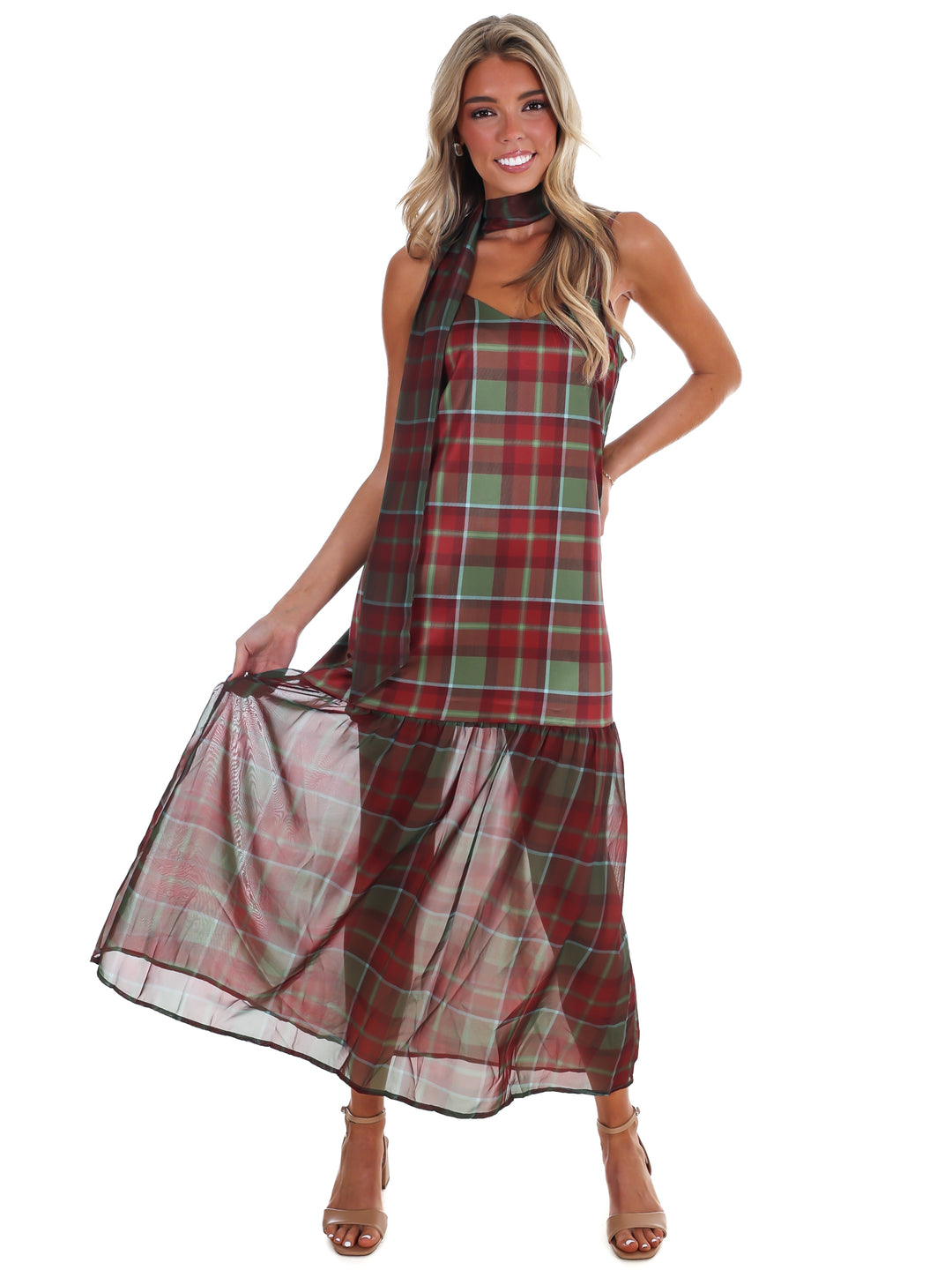 Holiday Heirloom Satin Plaid Midi Dress