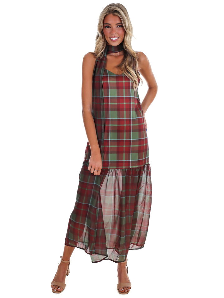 Holiday Heirloom Satin Plaid Midi Dress