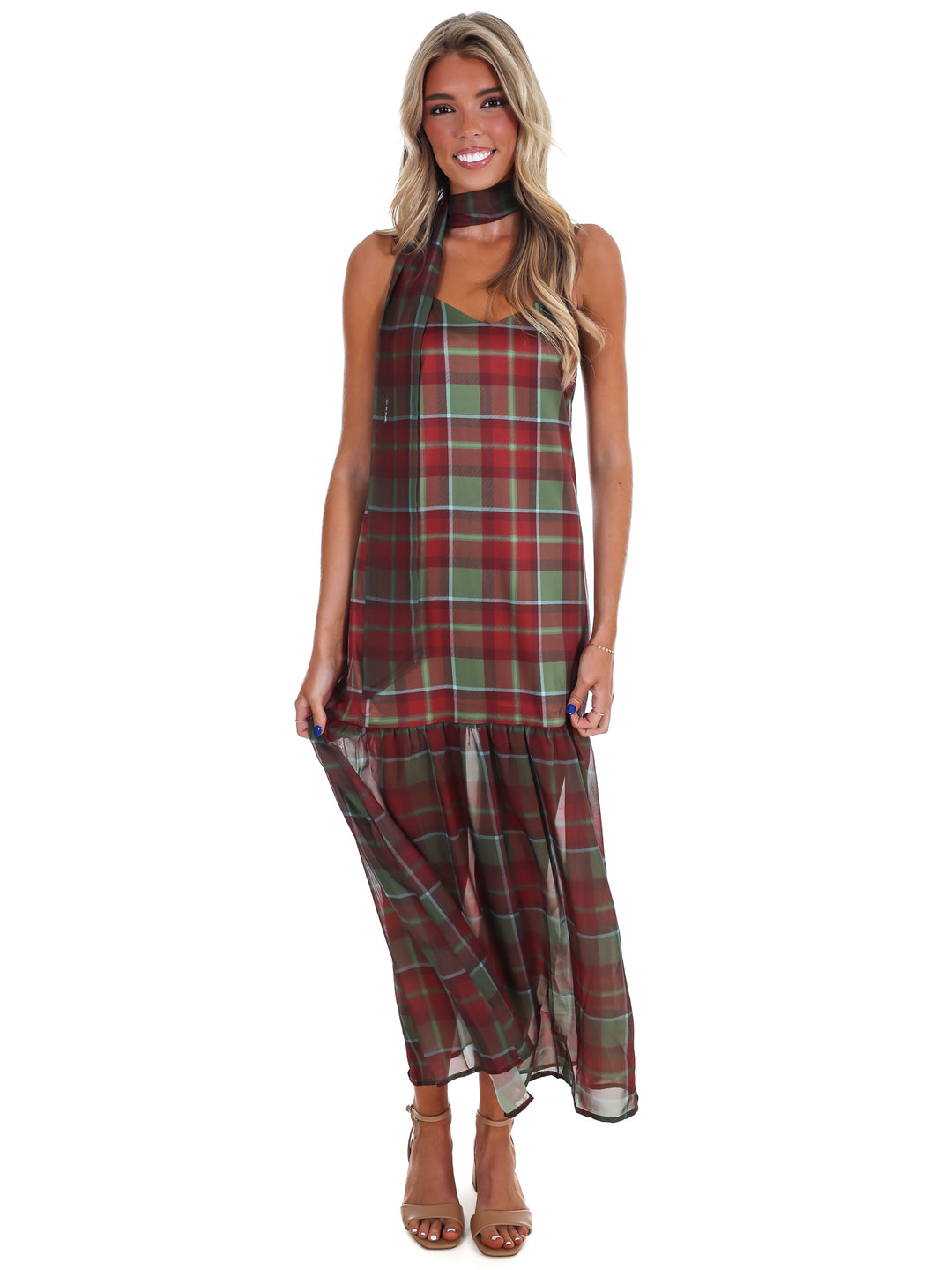 Holiday Heirloom Satin Plaid Midi Dress