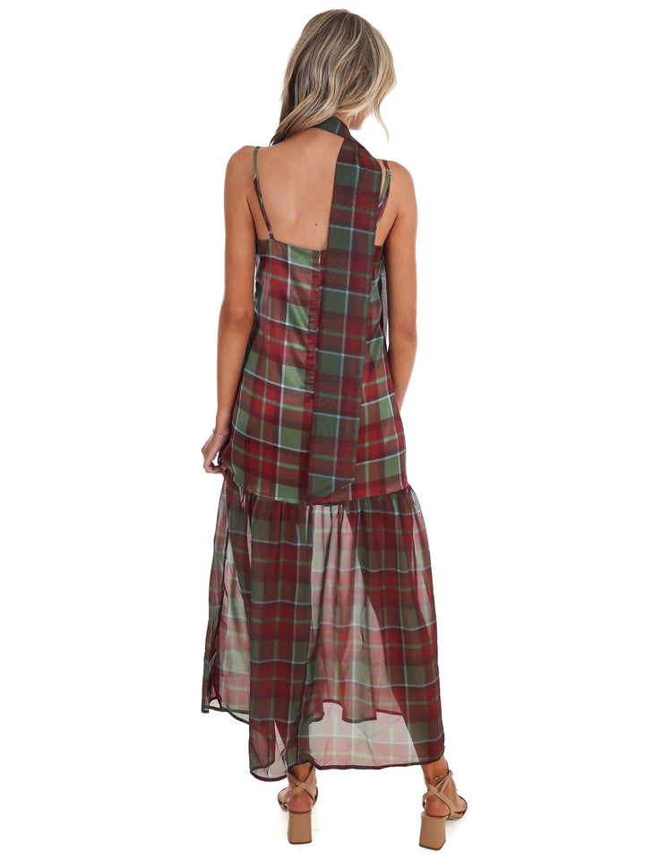 Holiday Heirloom Satin Plaid Midi Dress