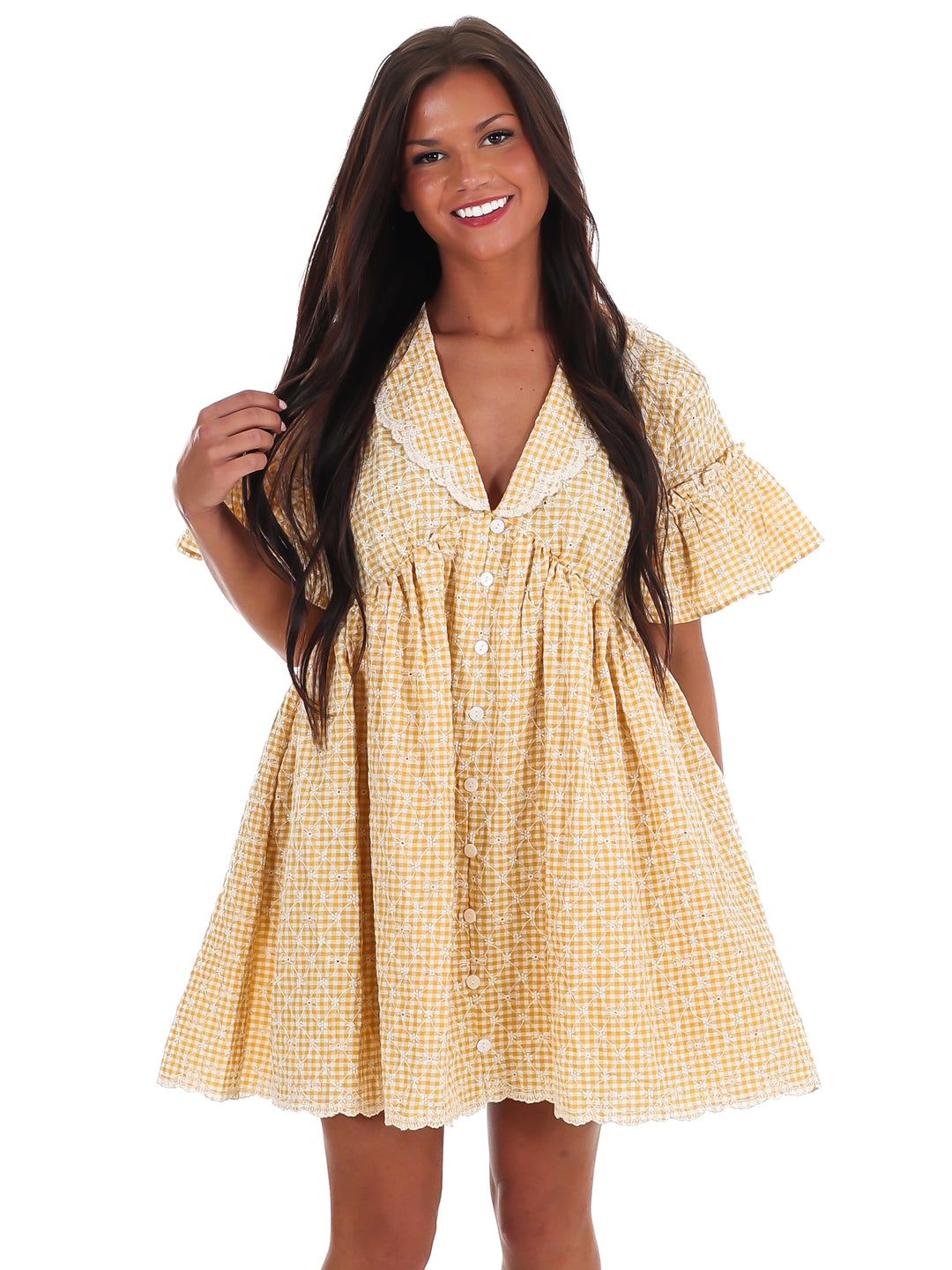 Sunny Days Gingham Babydoll Dress