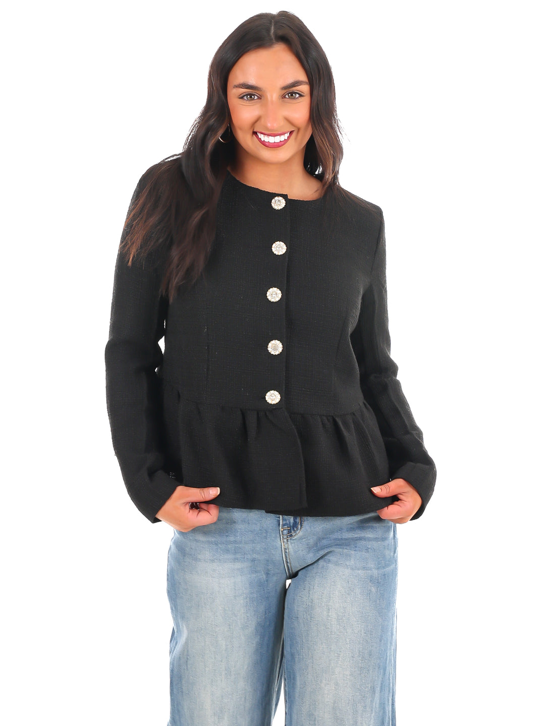 Stylish Tweed Button Up Jacket