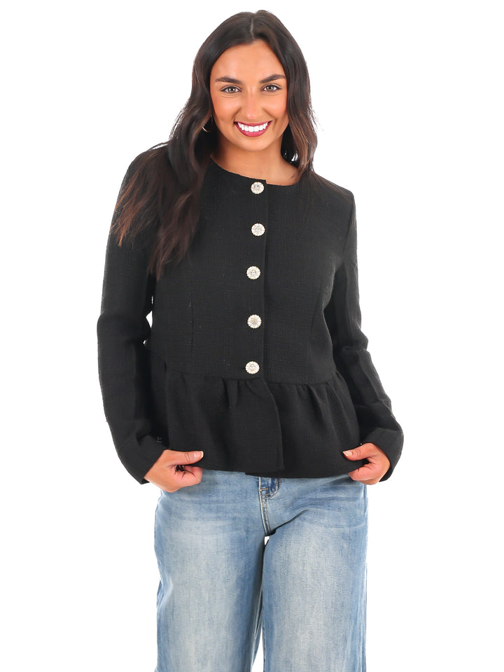 Stylish Tweed Button Up Jacket