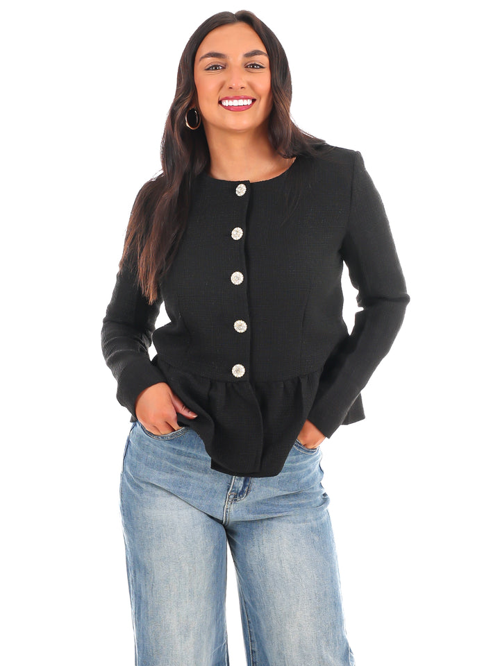 Stylish Tweed Button Up Jacket