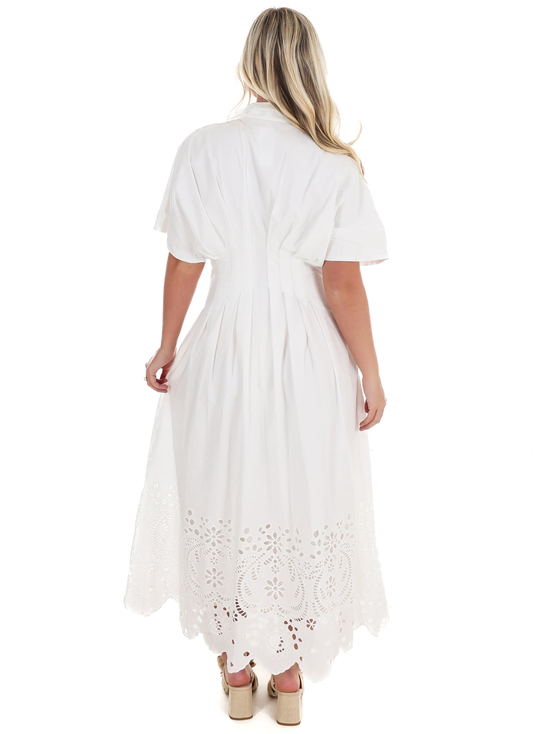Think On It Embroidered Eyelet Midi Dress