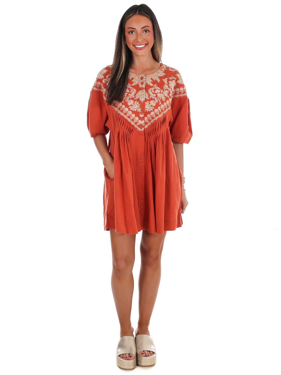 Just Right Embroidered Linen Tunic Dress