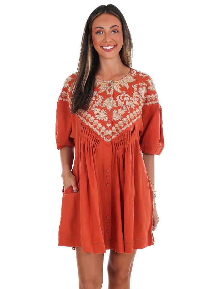 Just Right Embroidered Linen Tunic Dress