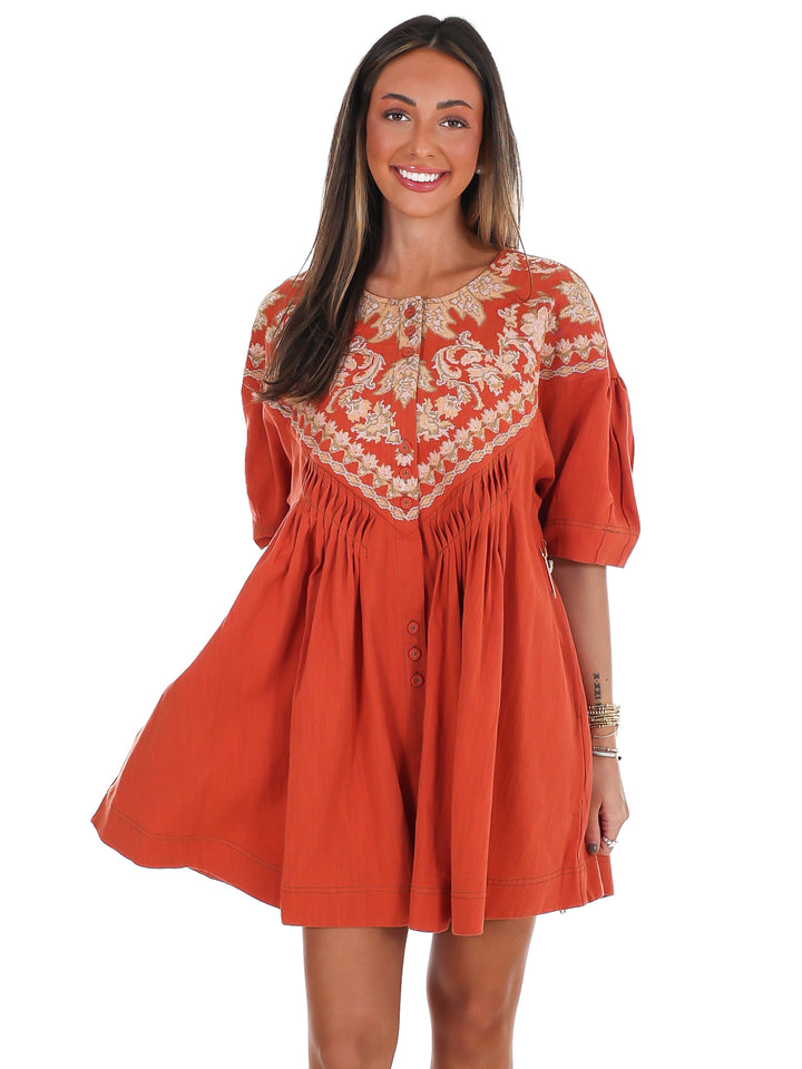 Just Right Embroidered Linen Tunic Dress