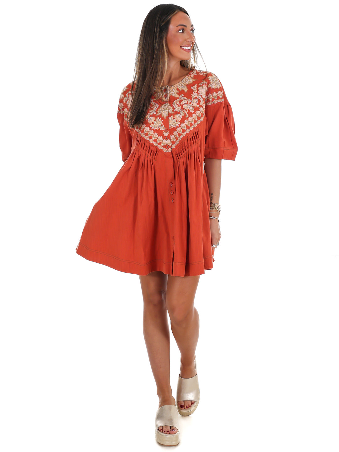 Just Right Embroidered Linen Tunic Dress