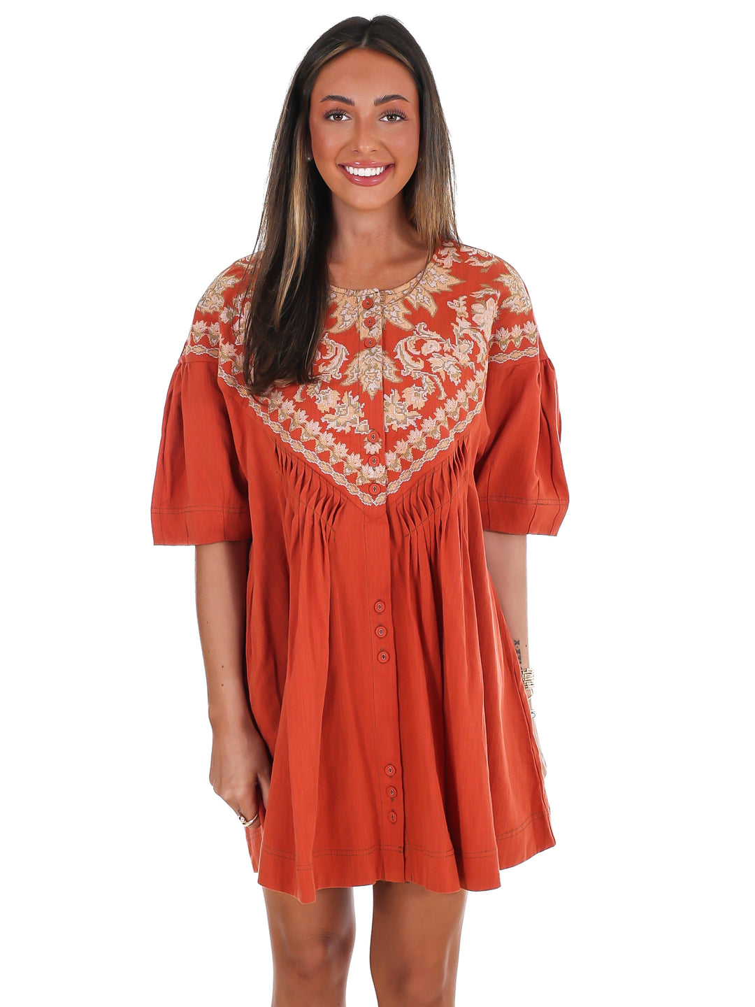Just Right Embroidered Linen Tunic Dress
