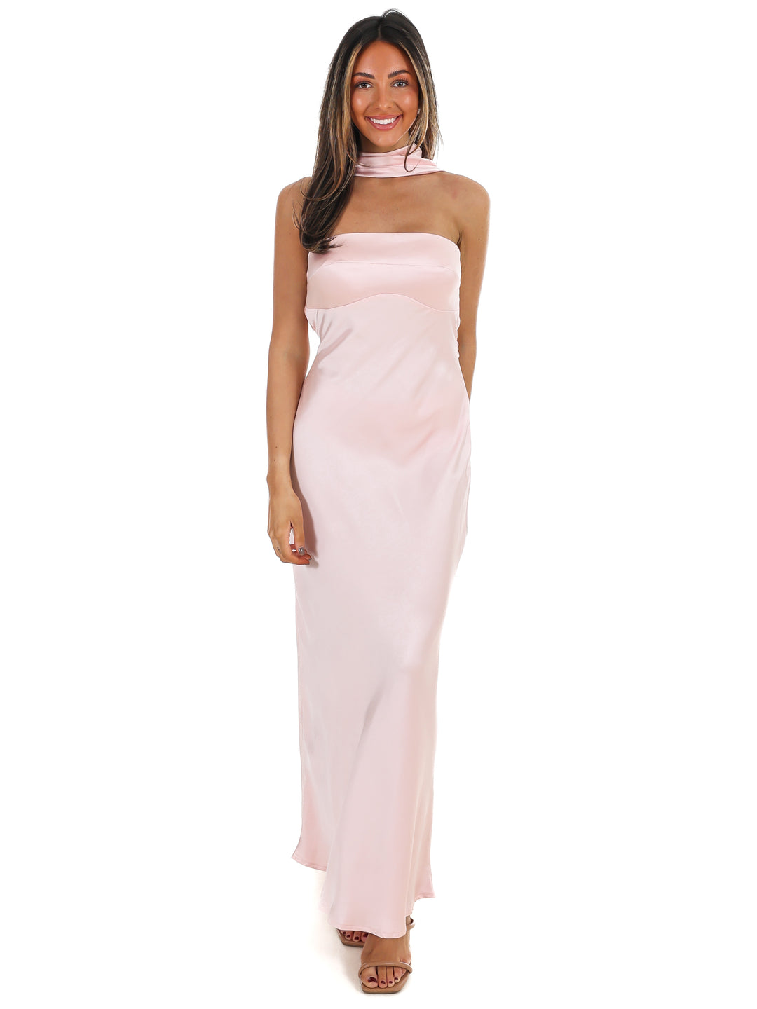 Caught My Eye Halter Satin Maxi Dress
