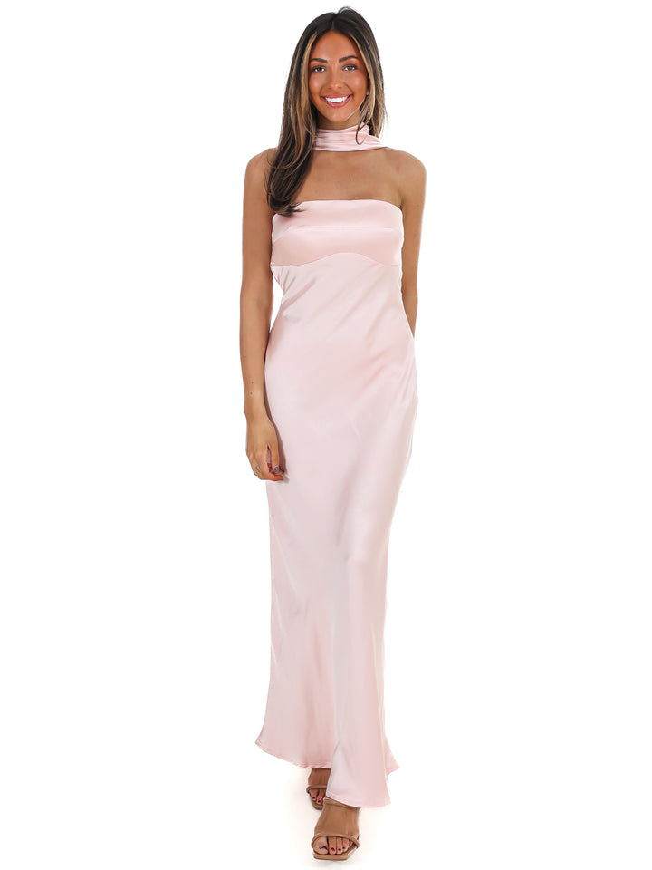 Caught My Eye Halter Satin Maxi Dress