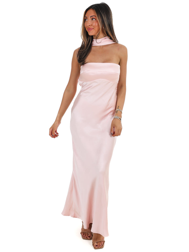 Caught My Eye Halter Satin Maxi Dress