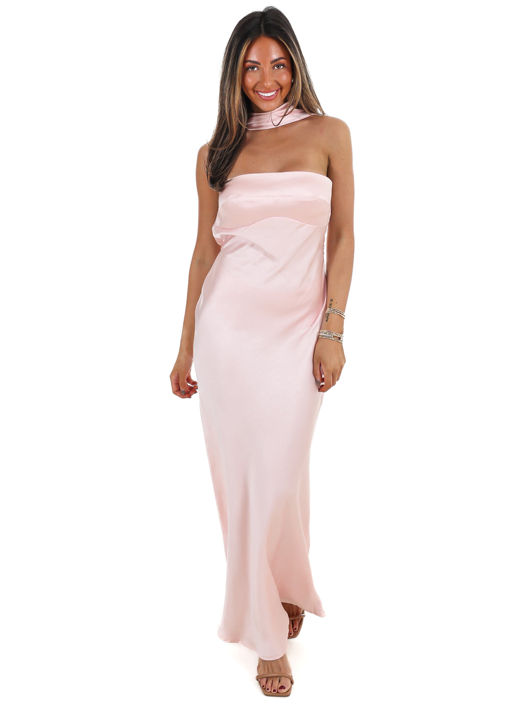 Caught My Eye Halter Satin Maxi Dress