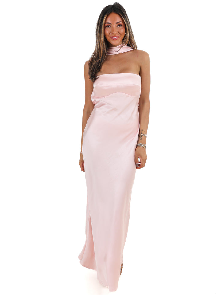 Caught My Eye Halter Satin Maxi Dress