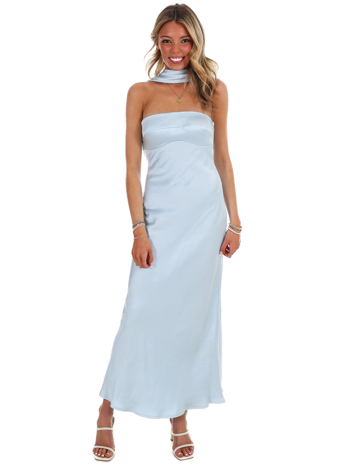 Caught My Eye Halter Satin Maxi Dress