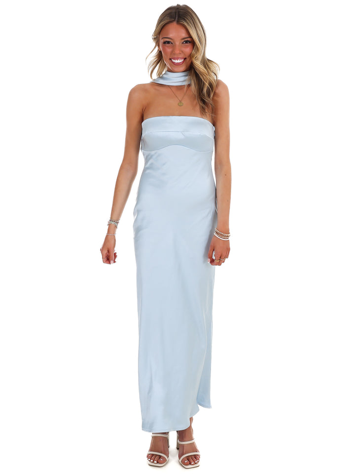 Caught My Eye Halter Satin Maxi Dress
