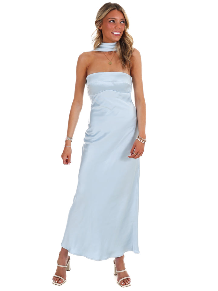 Caught My Eye Halter Satin Maxi Dress