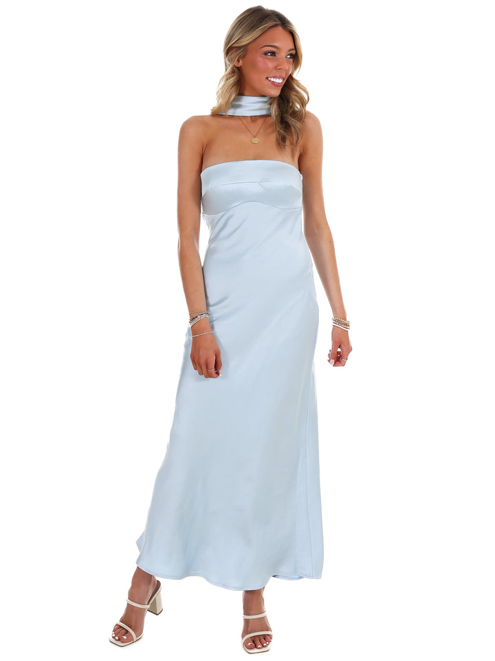 Caught My Eye Halter Satin Maxi Dress