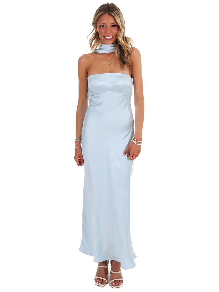Caught My Eye Halter Satin Maxi Dress