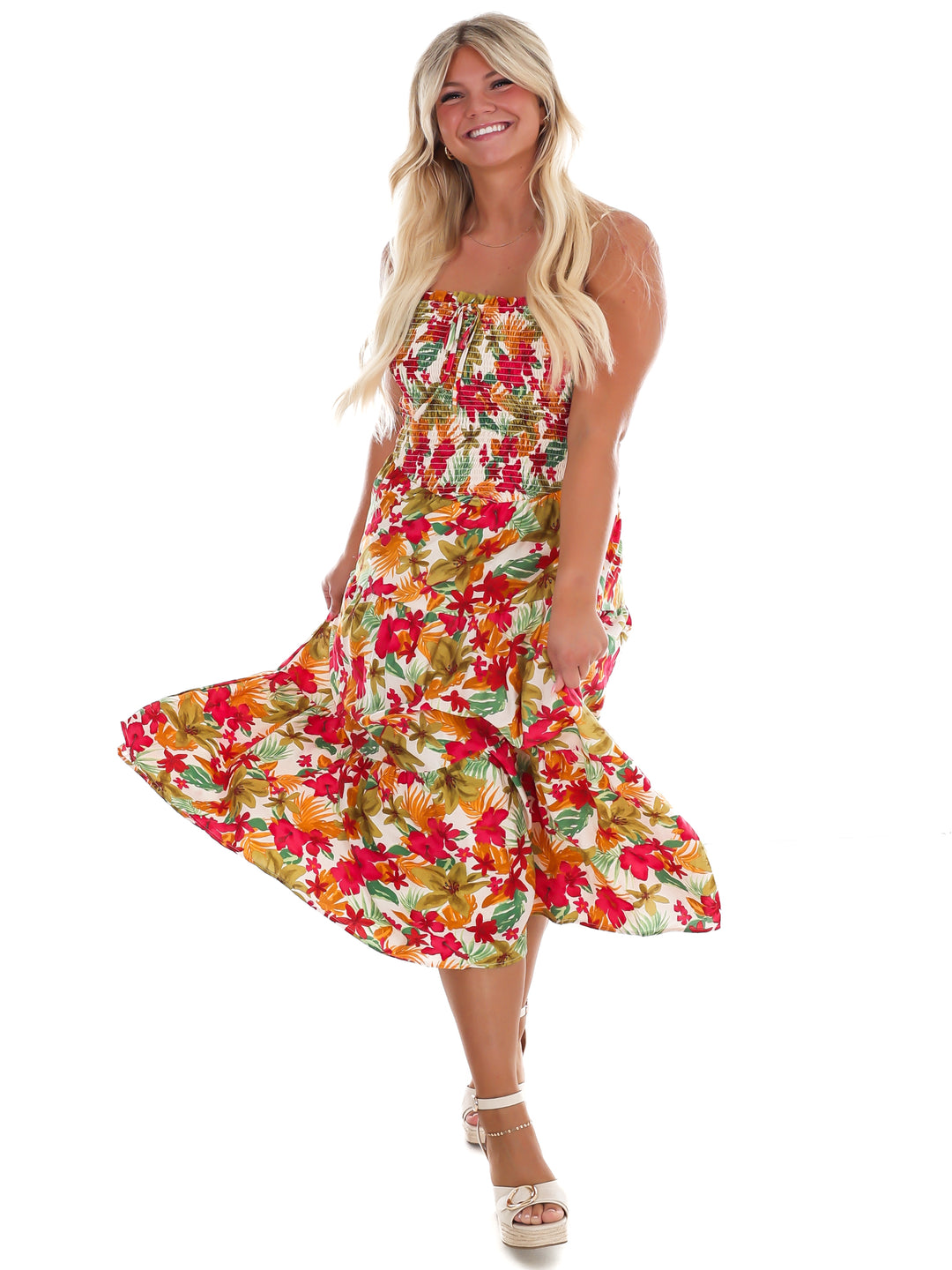 Island Bloom Floral Midi Dress