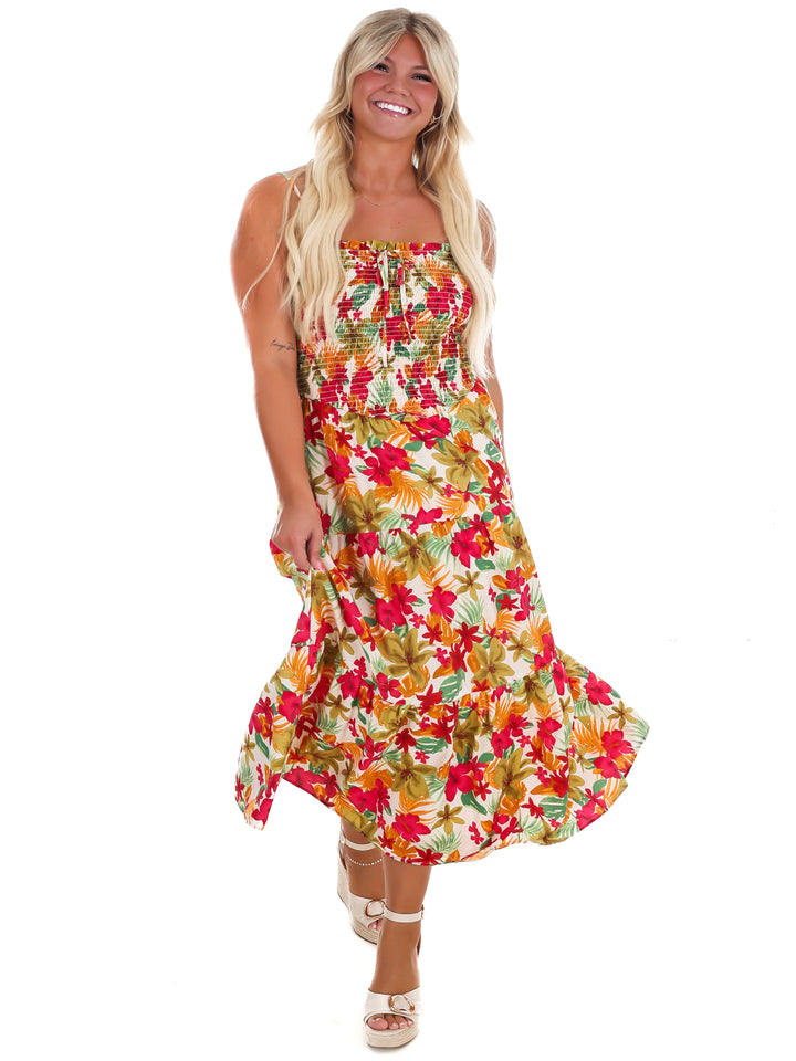Island Bloom Floral Midi Dress