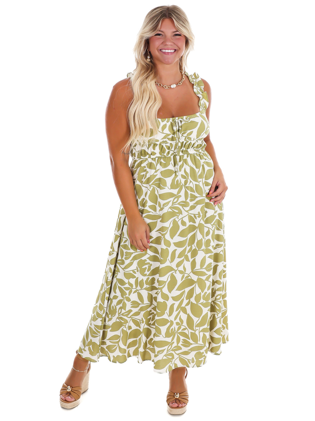 Island Getaway Leaf Print Midi Dress