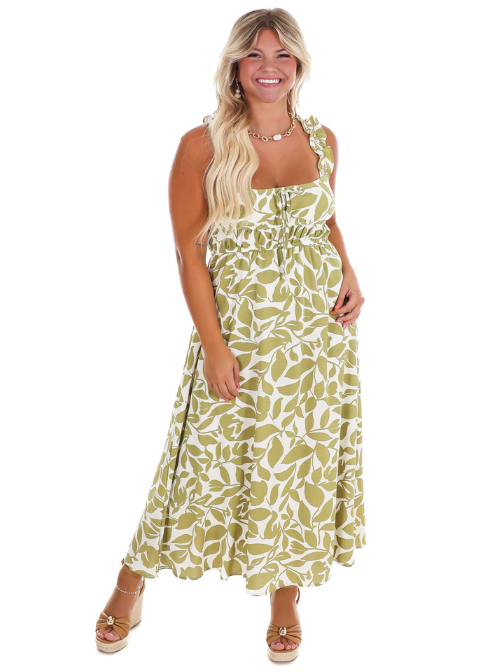 Island Getaway Leaf Print Midi Dress