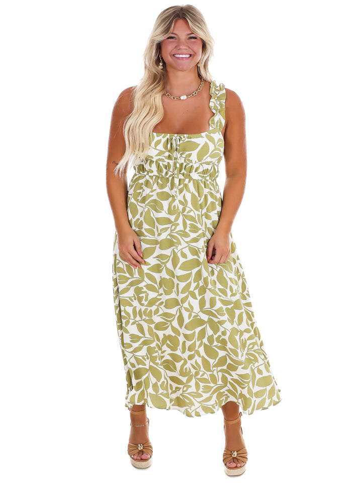 Island Getaway Leaf Print Midi Dress