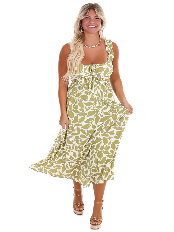 Island Getaway Leaf Print Midi Dress