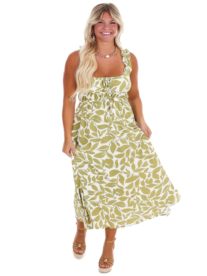 Island Getaway Leaf Print Midi Dress