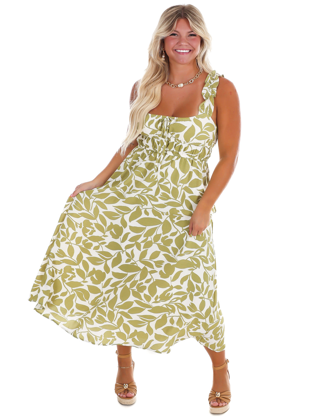 Island Getaway Leaf Print Midi Dress