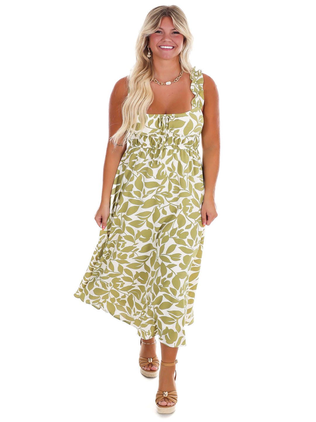 Island Getaway Leaf Print Midi Dress