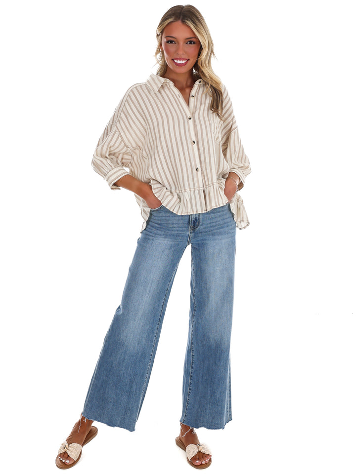 Seaside Chic Stripe Button Down Top