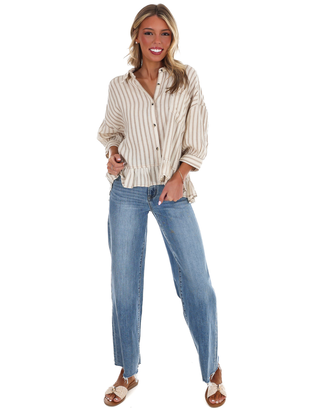 Seaside Chic Stripe Button Down Top