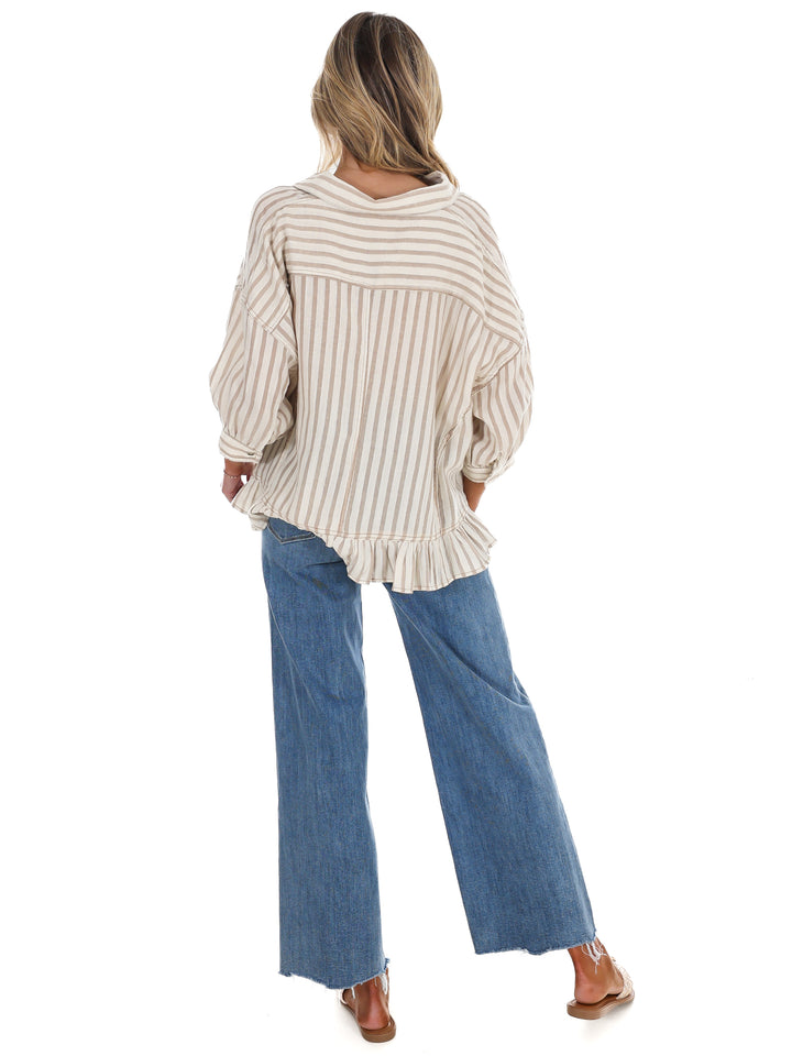 Seaside Chic Stripe Button Down Top