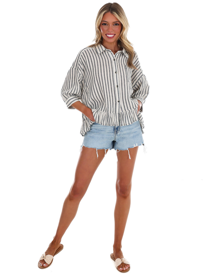 Seaside Chic Stripe Button Down Top