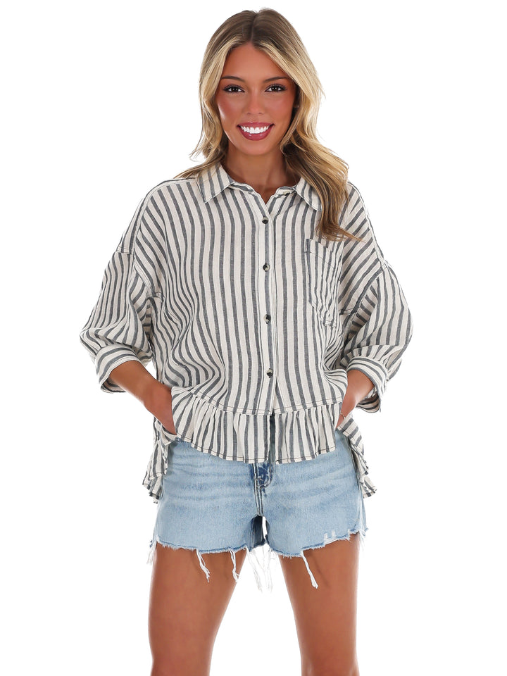 Seaside Chic Stripe Button Down Top