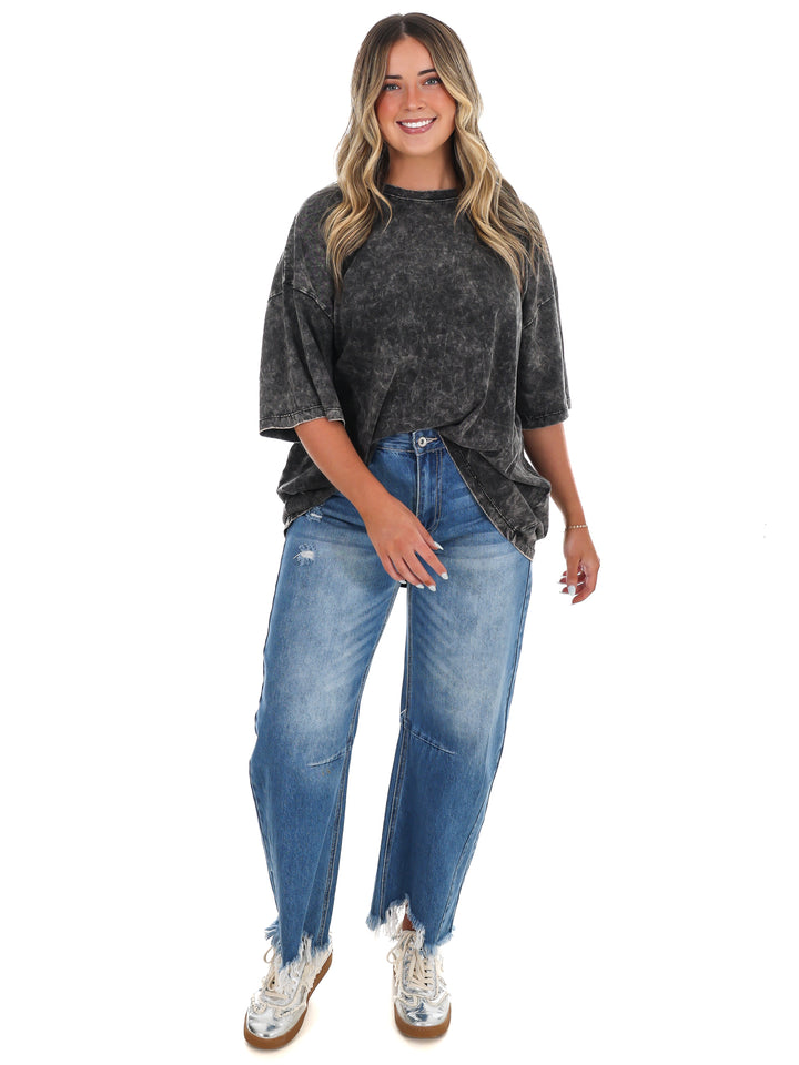 Playing Games Acid Wash Boyfriend Tee