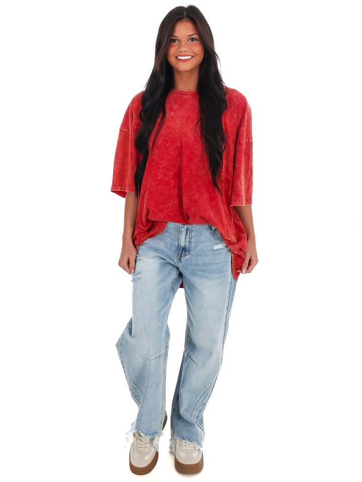 Playing Games Acid Wash Boyfriend Tee