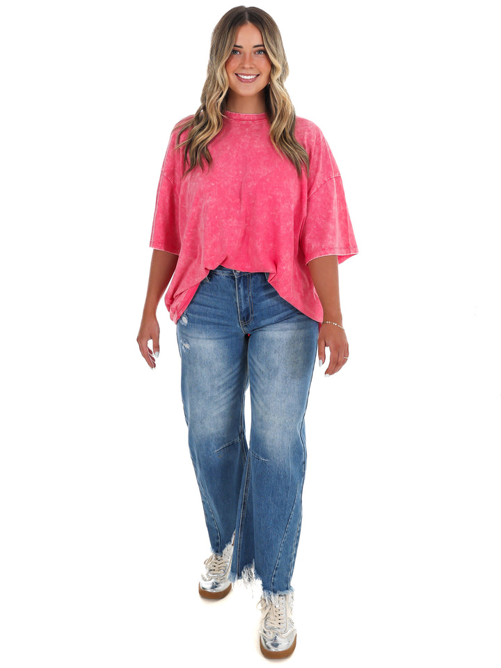 Playing Games Acid Wash Boyfriend Tee