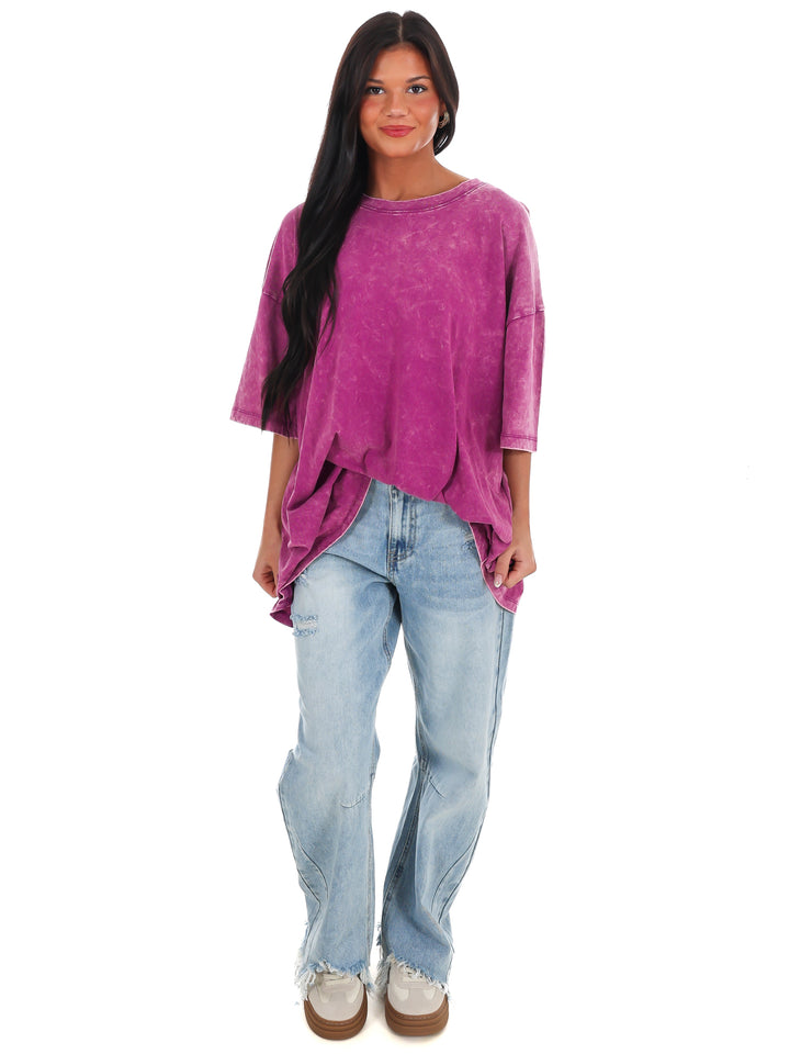 Playing Games Acid Wash Boyfriend Tee