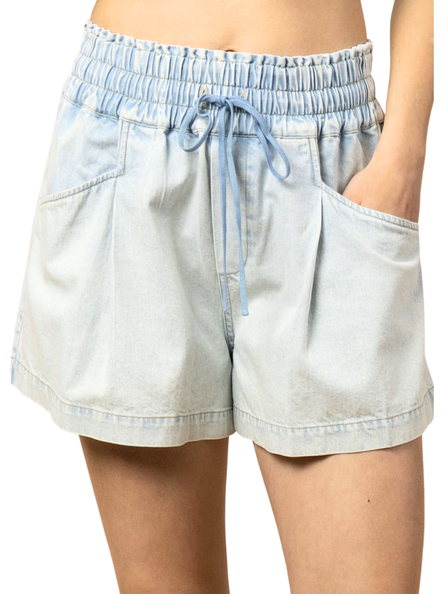 Elastic Waist Mineral Wash Shorts
