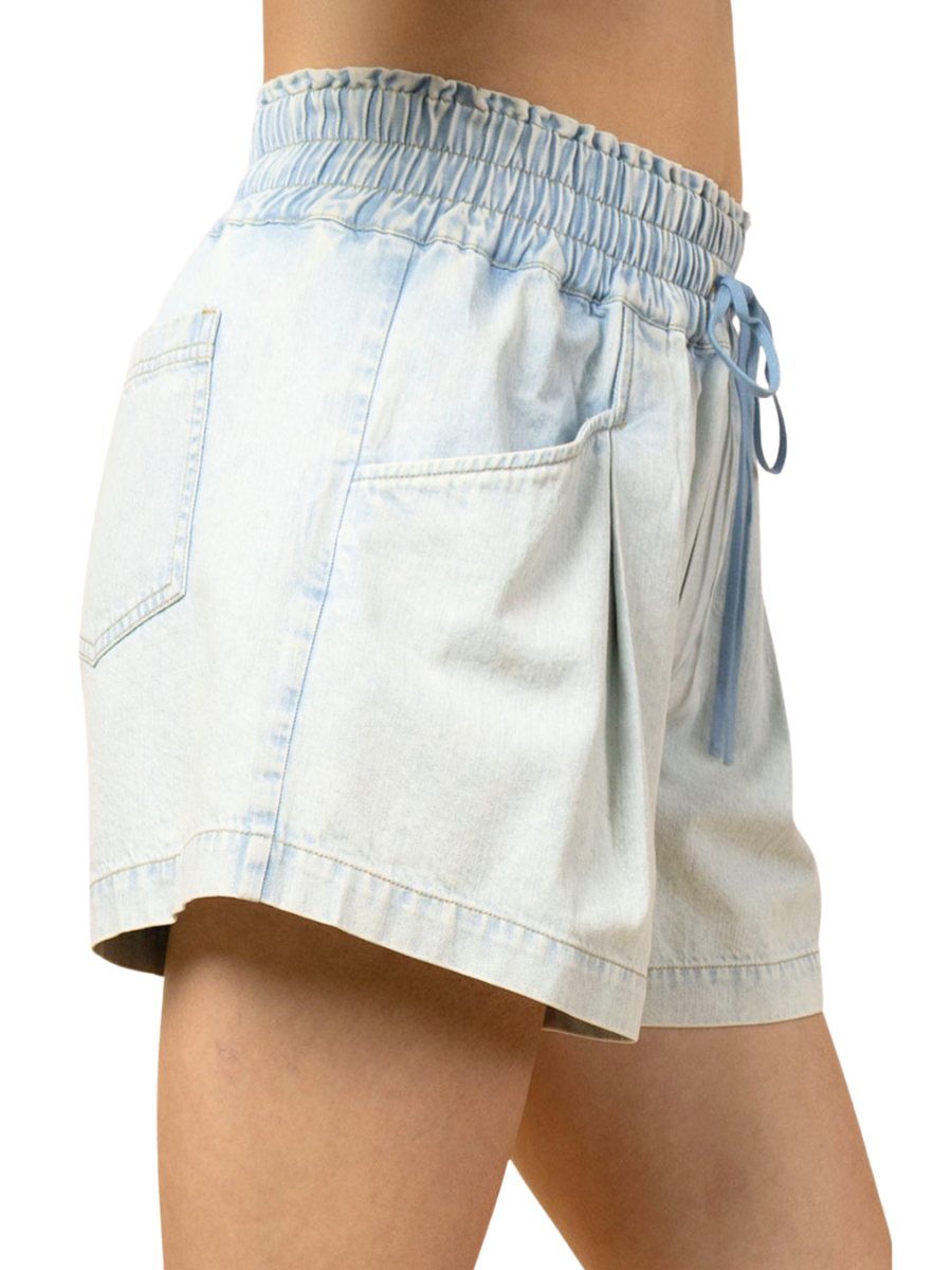 Elastic Waist Mineral Wash Shorts
