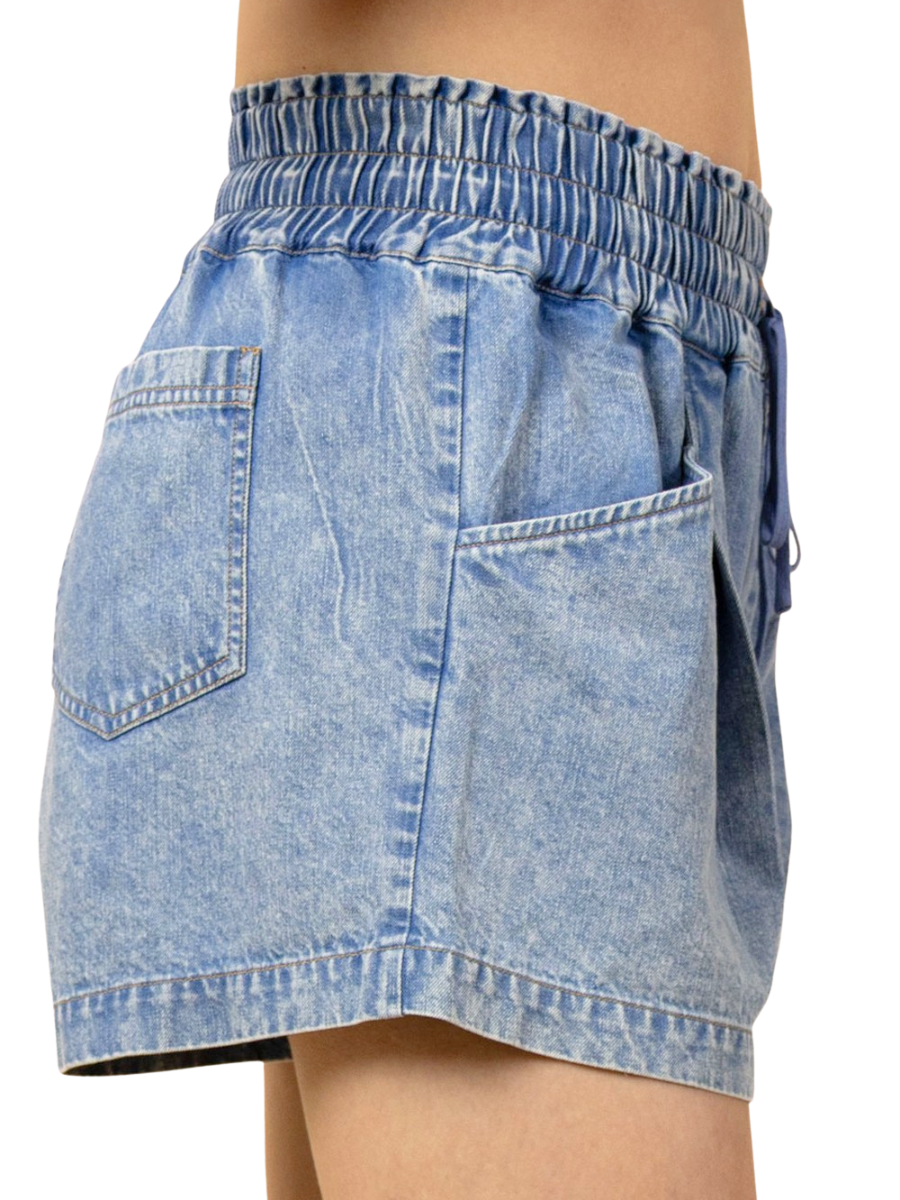 Elastic Waist Mineral Wash Shorts